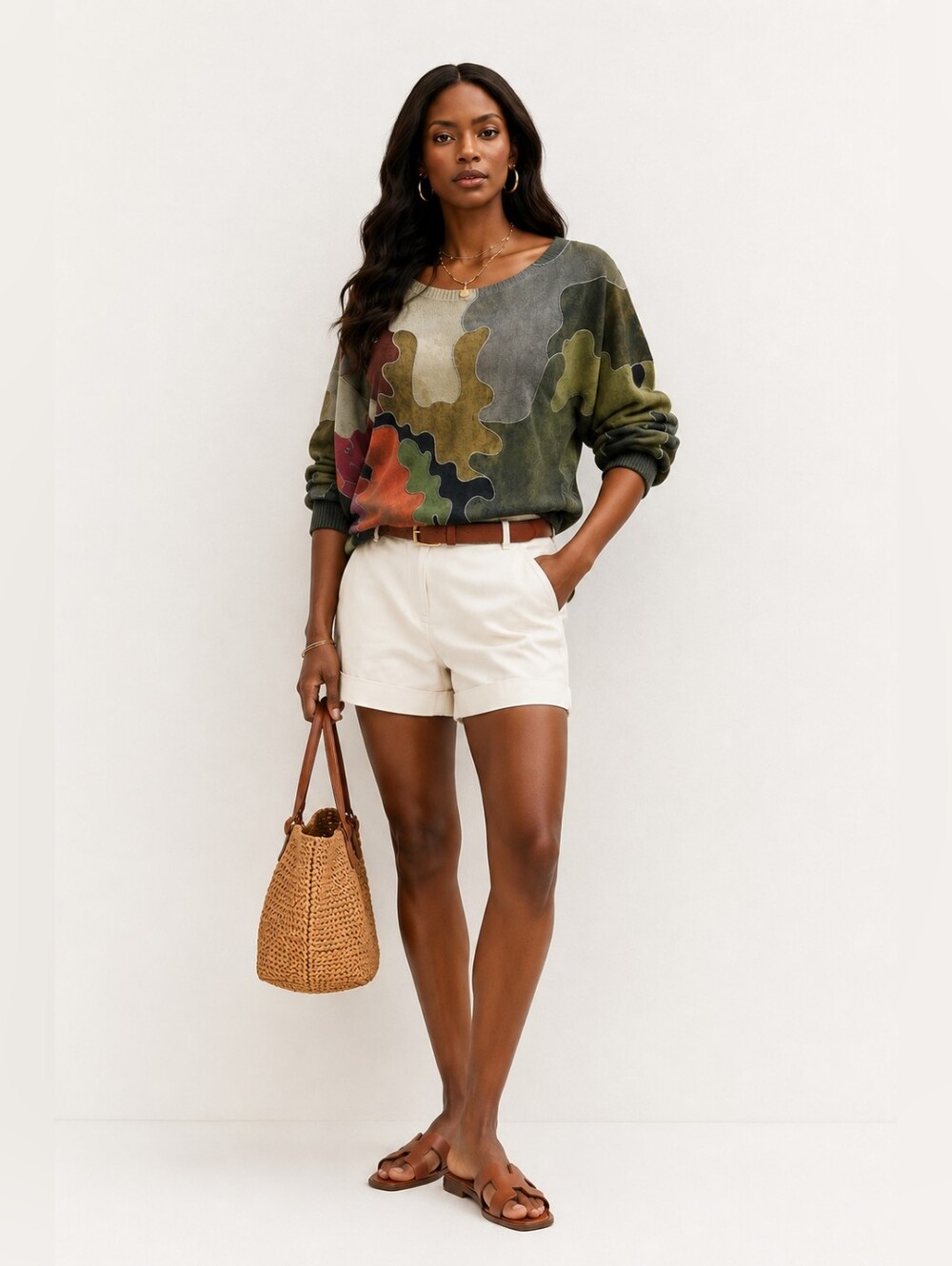 Camo Print Knit Sweater Made in Italy | Chic Oversized Dolman Top - Picture 4 of 6